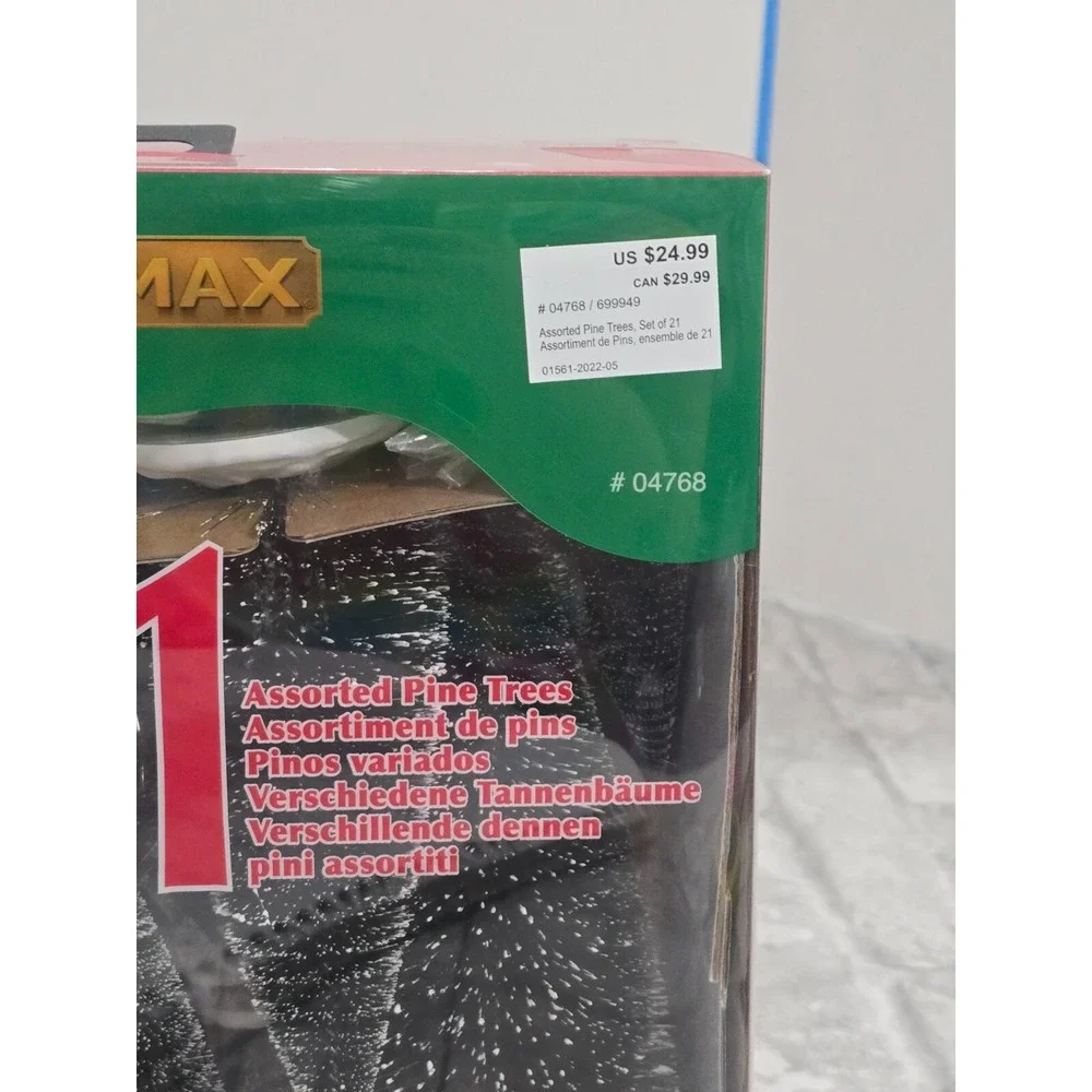 LEMAX Holiday Village 21 Piece Snowy Pine Trees Assorted Sizes-with Storage Box